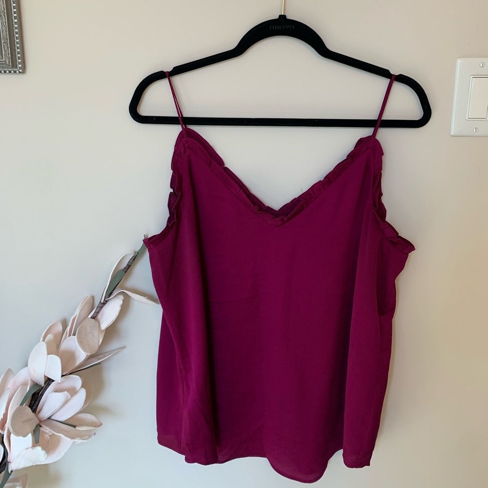 Express ruffle trim v-neck tank